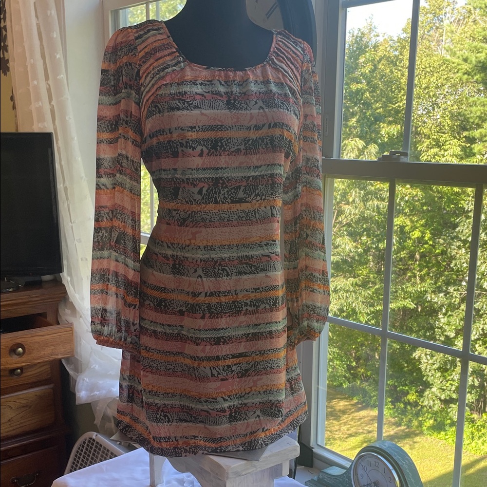 Speechless Elegant Multicolor Long Sleeve Dress, side zip fully lined Size L